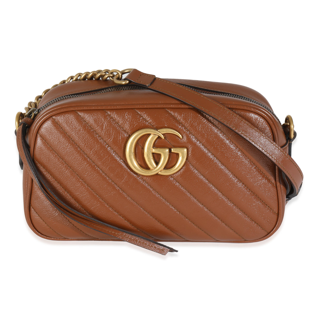 Cuir Glazed Calfskin Matelasse Diagonal Small GG Marmont Shoulder Bag