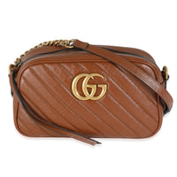 Cuir Glazed Calfskin Matelasse Diagonal Small GG Marmont Shoulder Bag