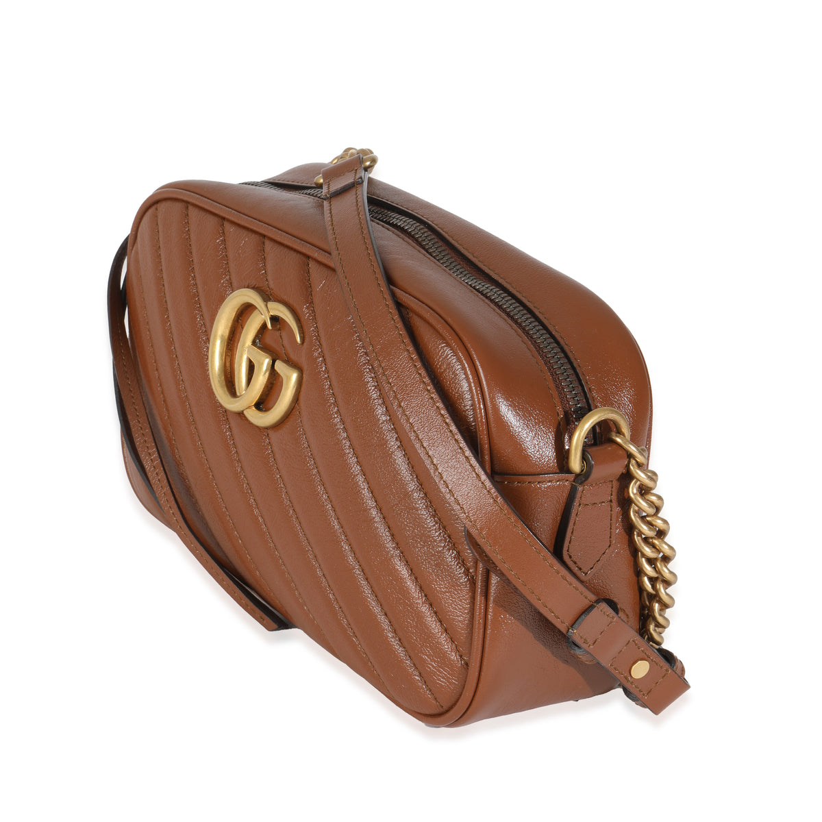 Cuir Glazed Calfskin Matelasse Diagonal Small GG Marmont Shoulder Bag