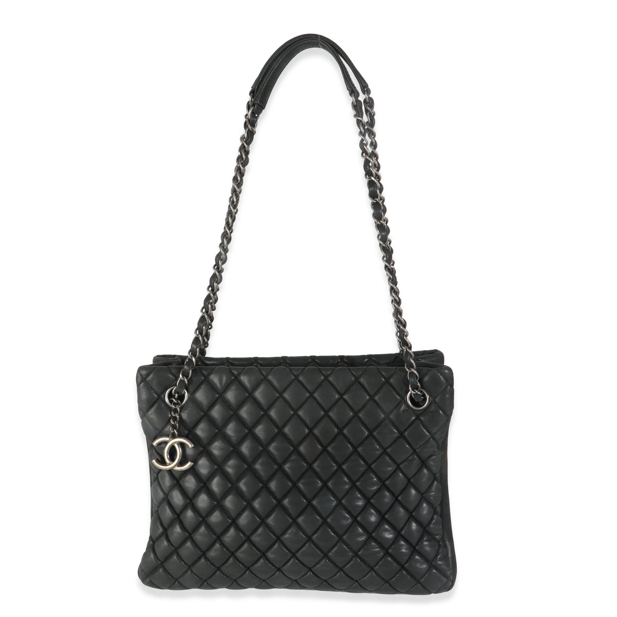 Dark Grey Iridescent Calfskin Small New Bubble Quilt Tote