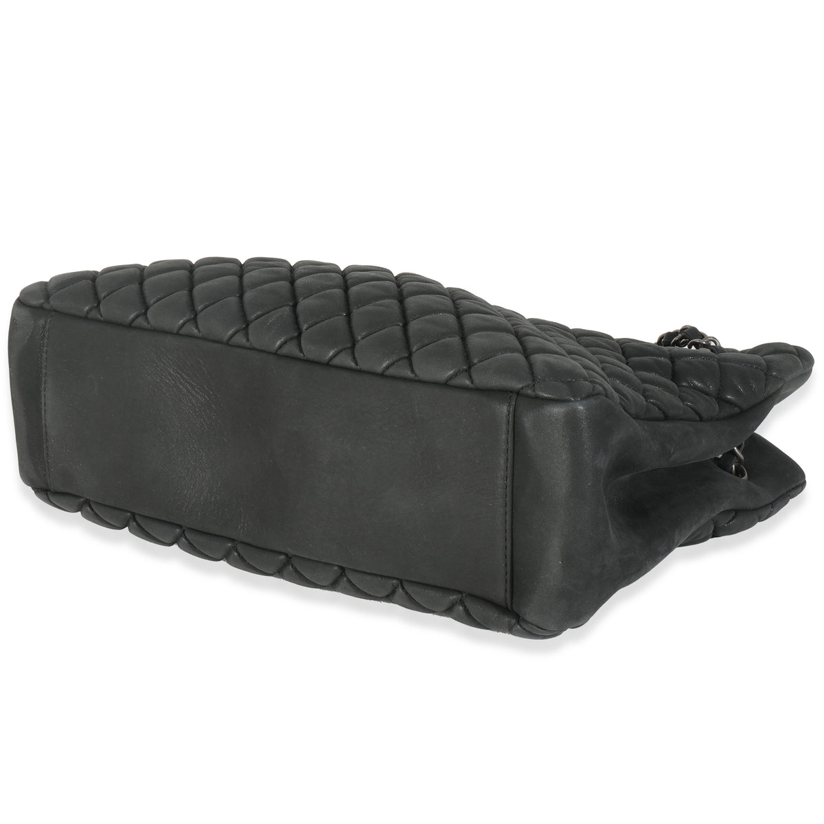 Dark Grey Iridescent Calfskin Small New Bubble Quilt Tote