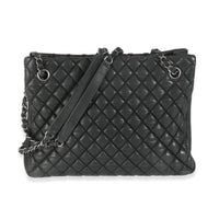 Dark Grey Iridescent Calfskin Small New Bubble Quilt Tote