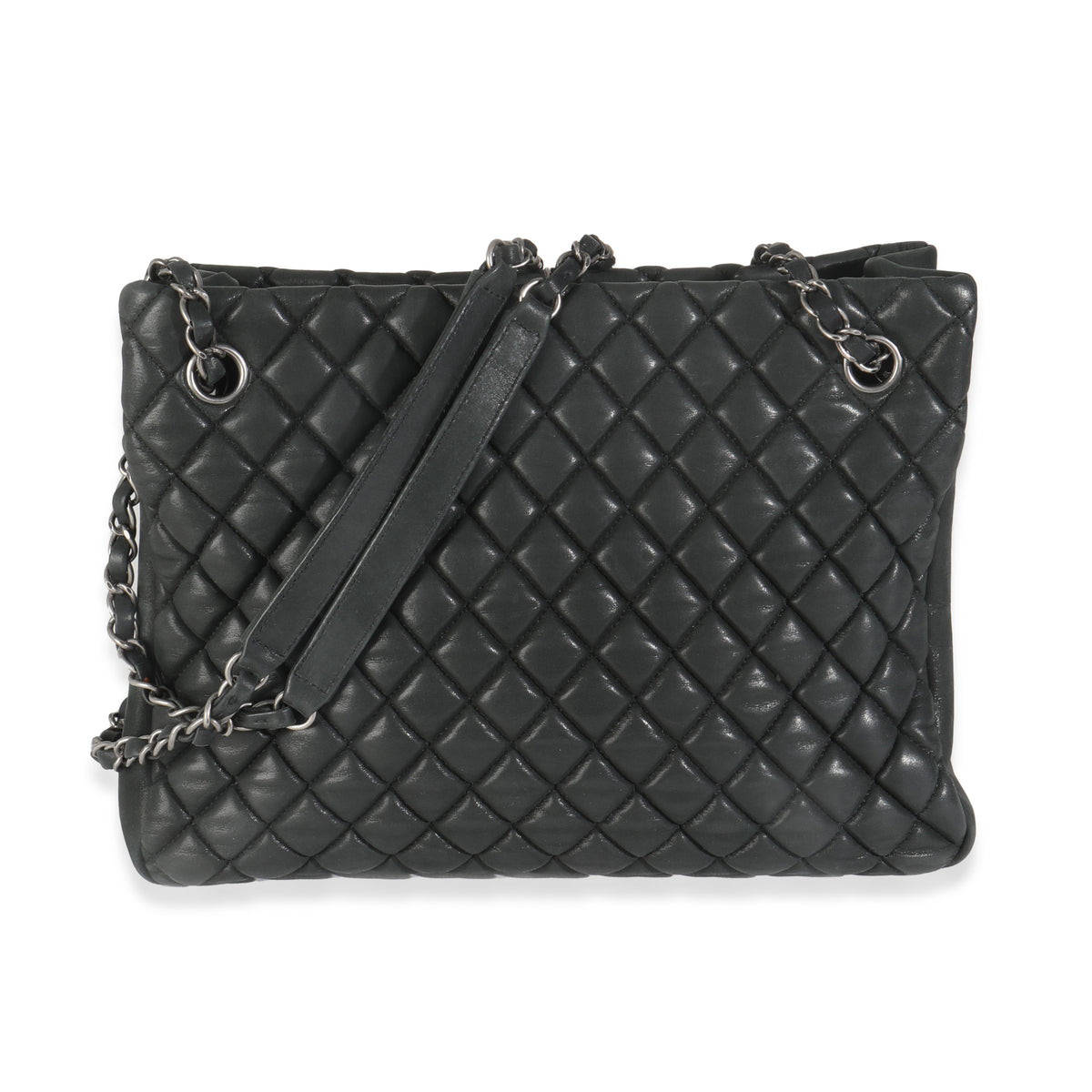 Dark Grey Iridescent Calfskin Small New Bubble Quilt Tote