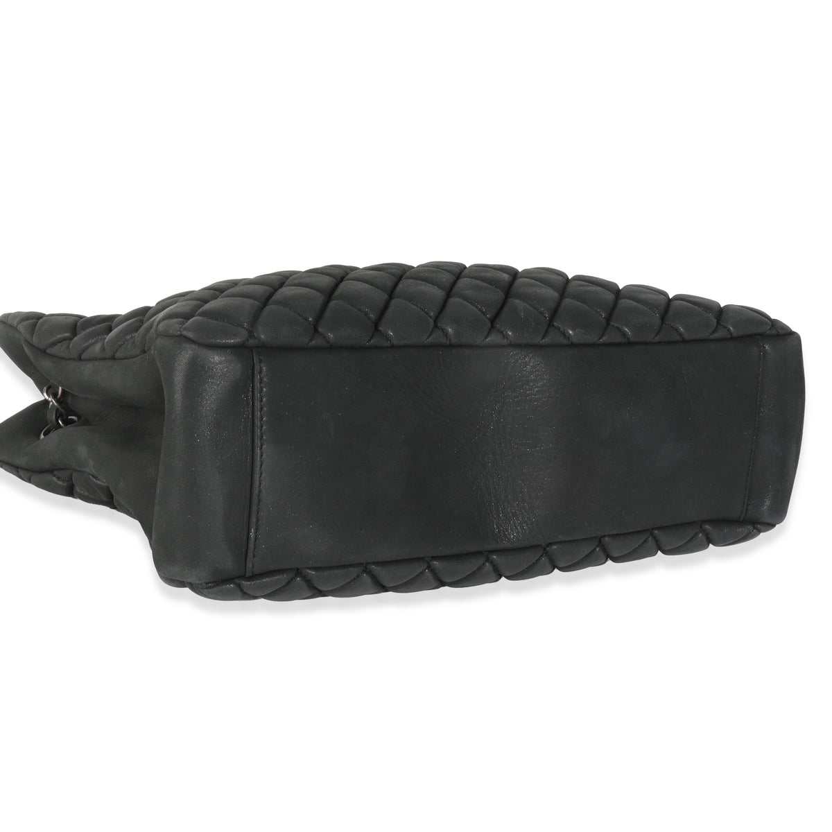 Dark Grey Iridescent Calfskin Small New Bubble Quilt Tote