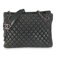 Dark Grey Iridescent Calfskin Small New Bubble Quilt Tote