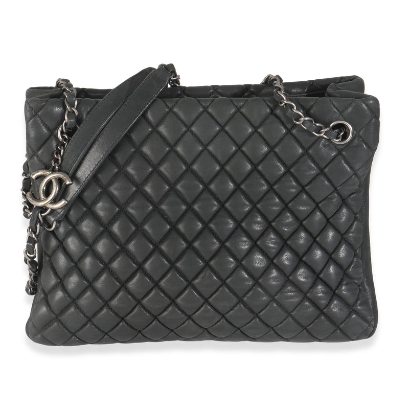 Dark Grey Iridescent Calfskin Small New Bubble Quilt Tote