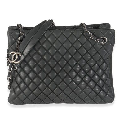 Dark Grey Iridescent Calfskin Small New Bubble Quilt Tote