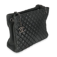 Dark Grey Iridescent Calfskin Small New Bubble Quilt Tote