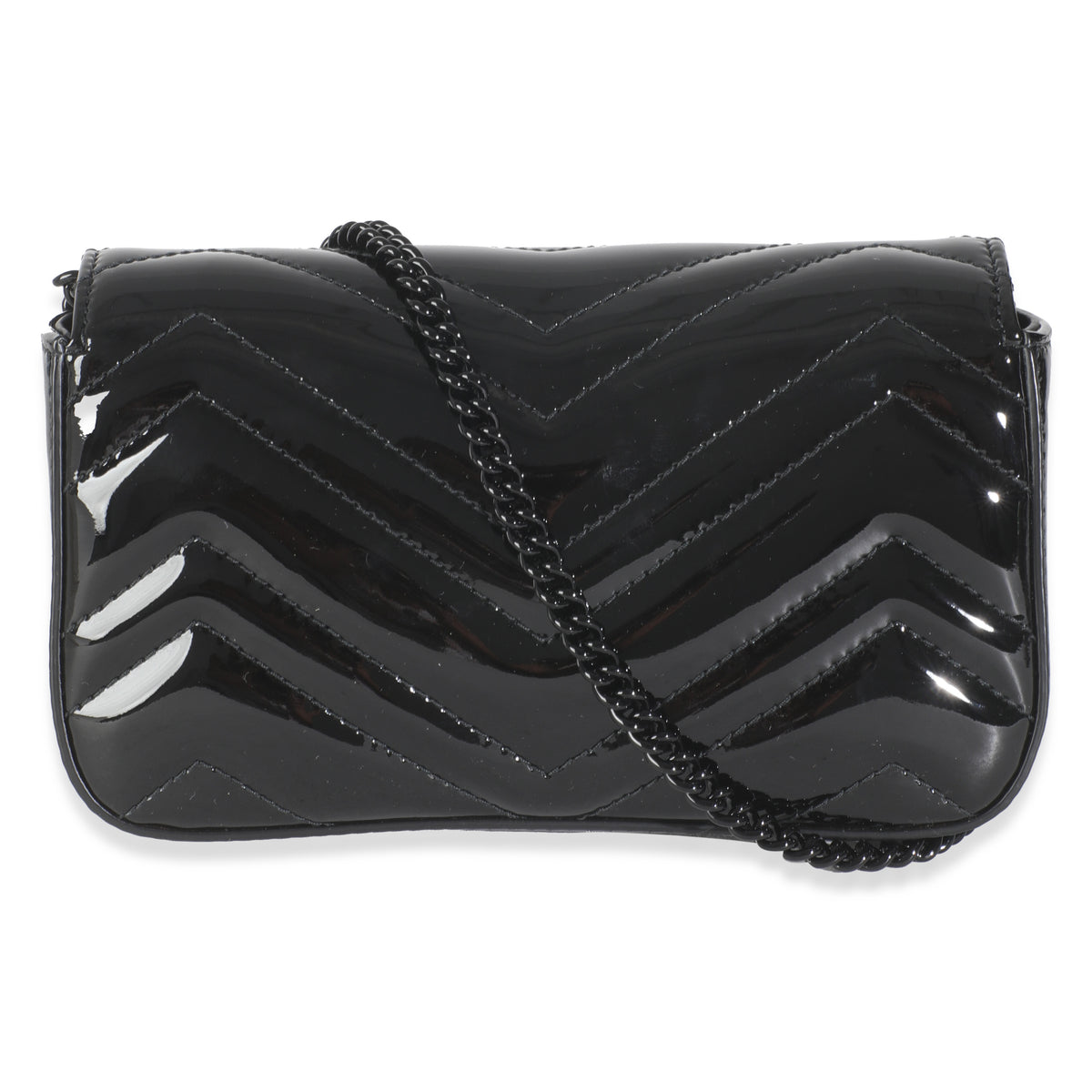 Black Patent Chevron GG Marmont Super Mini Bag