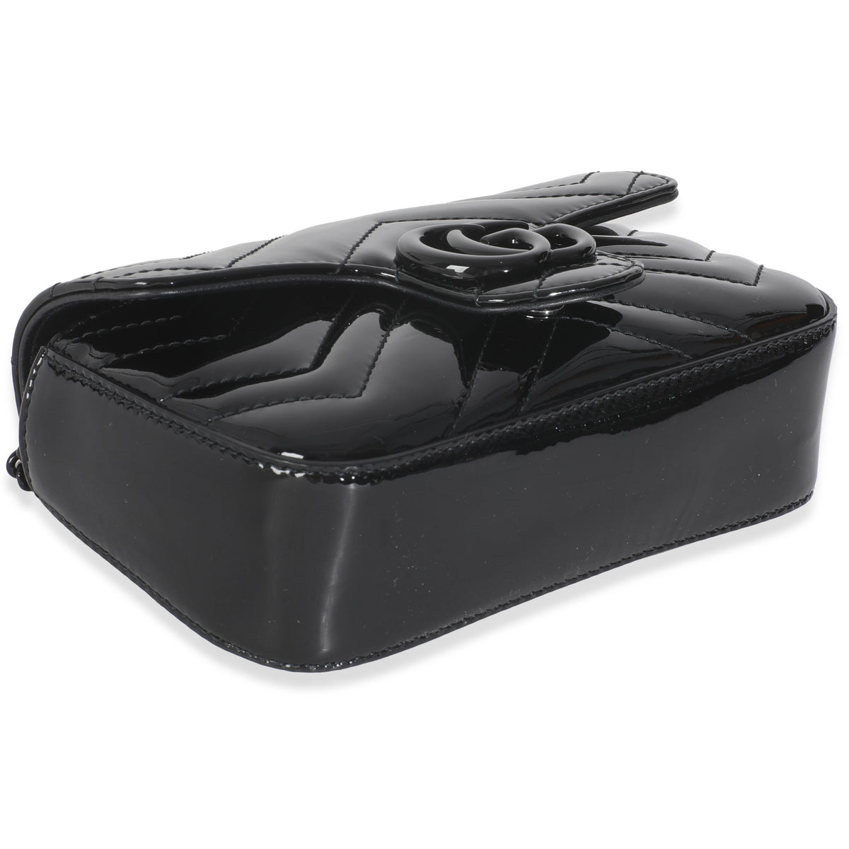 Black Patent Chevron GG Marmont Super Mini Bag