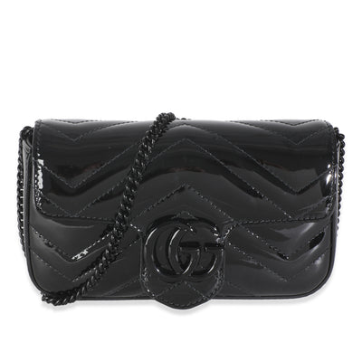 Black Patent Chevron GG Marmont Super Mini Bag