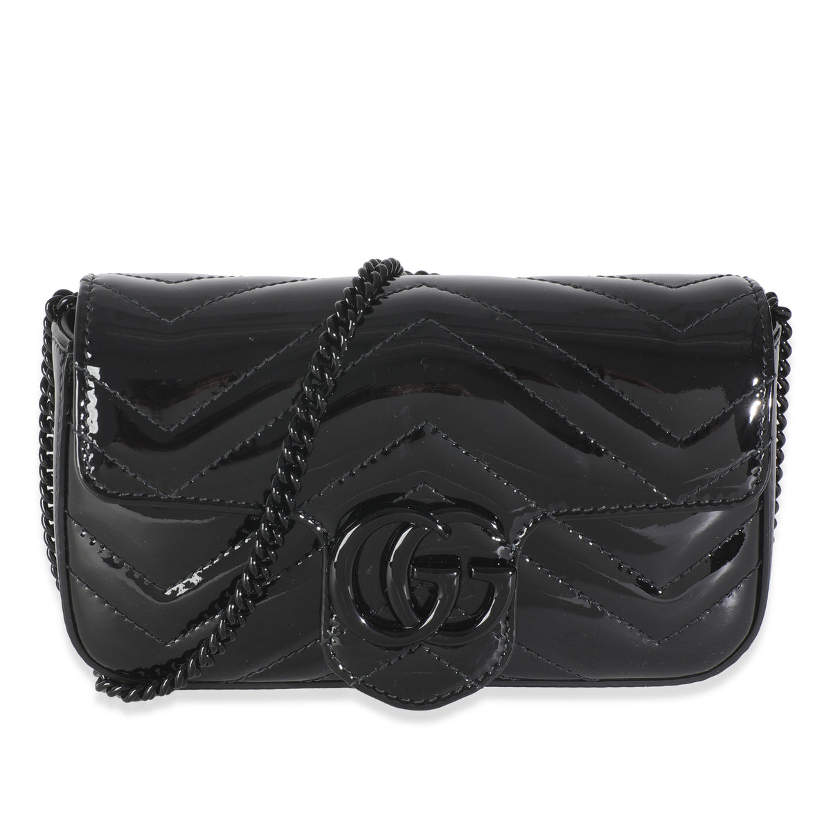 Black Patent Chevron GG Marmont Super Mini Bag