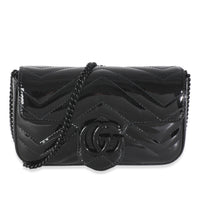 Black Patent Chevron GG Marmont Super Mini Bag