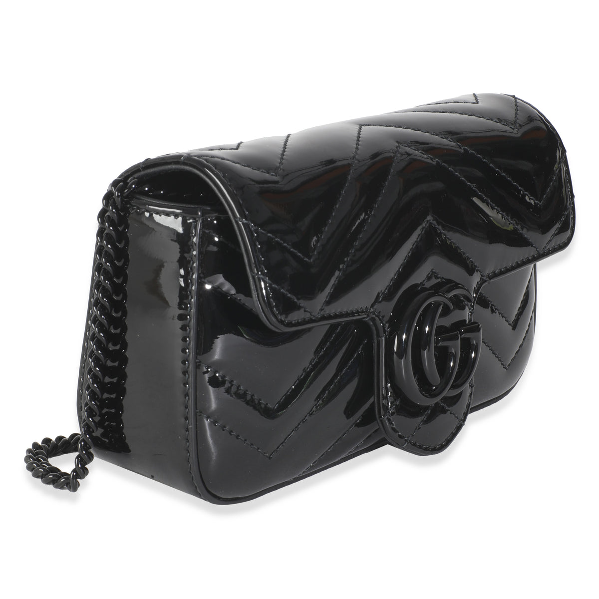 Black Patent Chevron GG Marmont Super Mini Bag