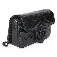 Black Patent Chevron GG Marmont Super Mini Bag