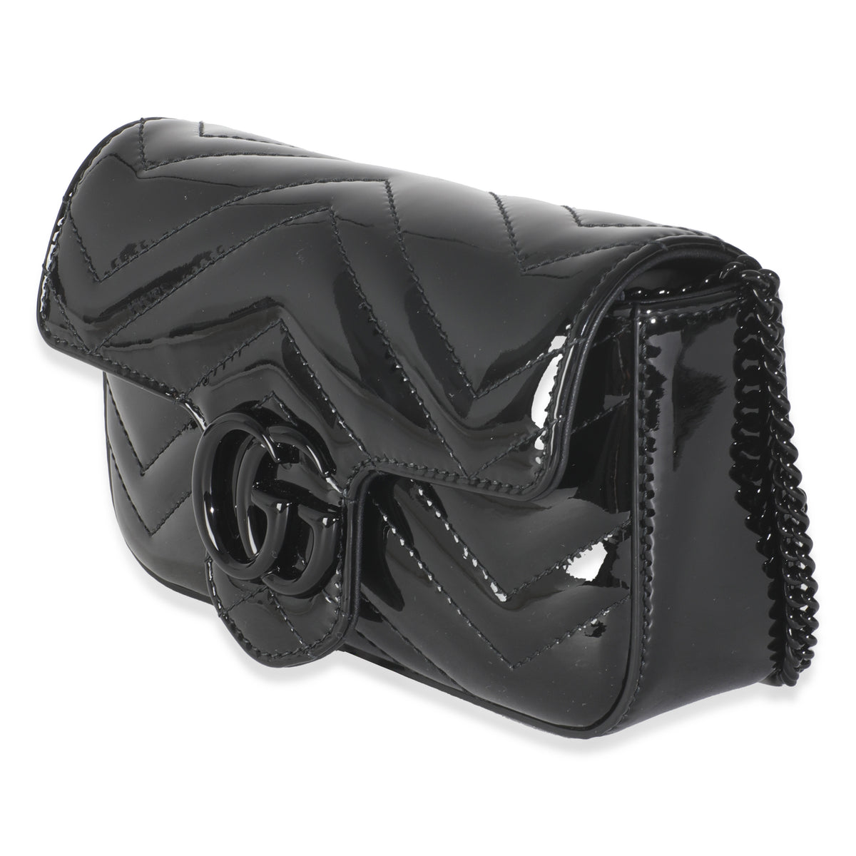 Black Patent Chevron GG Marmont Super Mini Bag