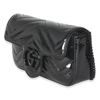 Black Patent Chevron GG Marmont Super Mini Bag