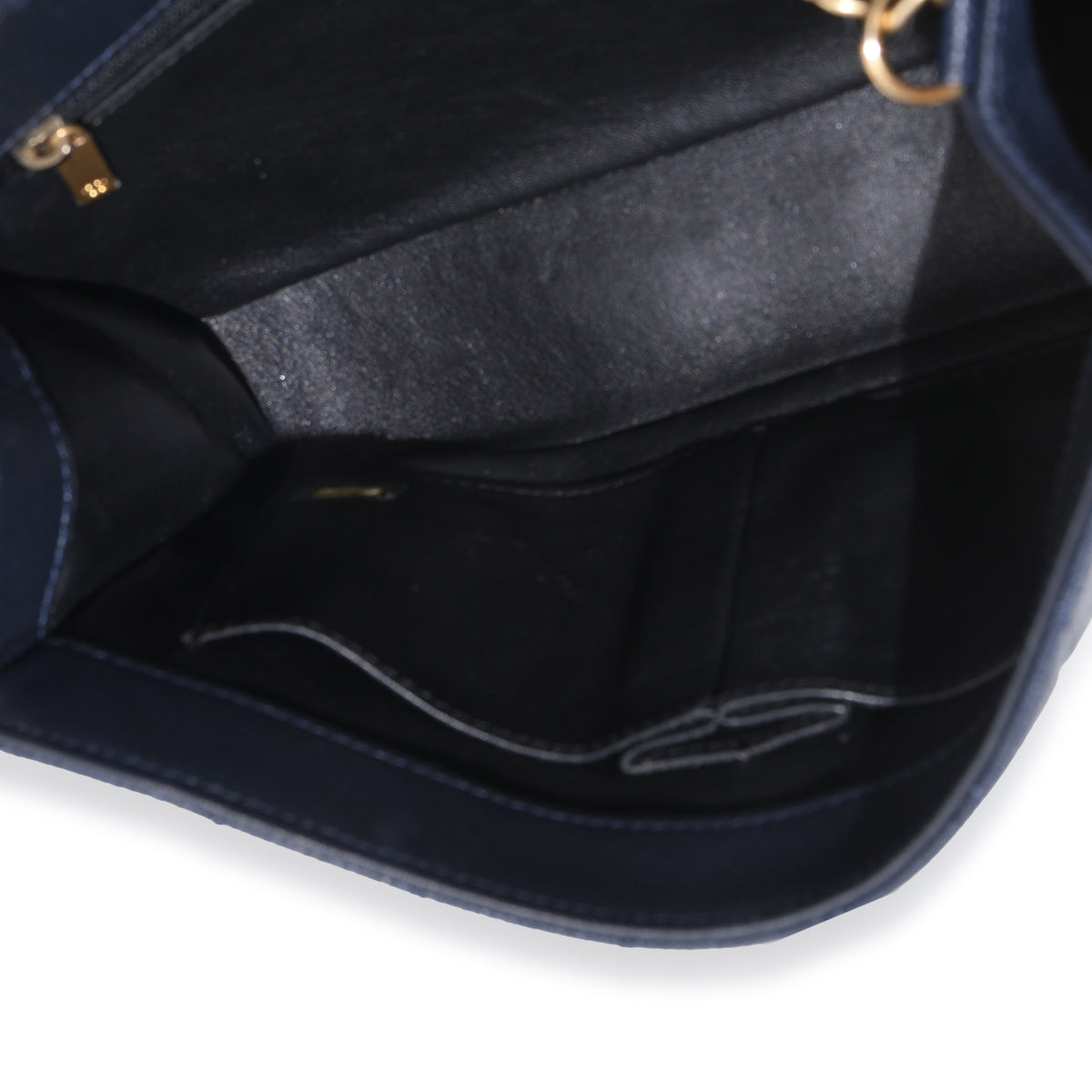 Navy Black Quilted Caviar Medium CC Filigree Flap Handbag