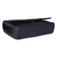 Navy Black Quilted Caviar Medium CC Filigree Flap Handbag