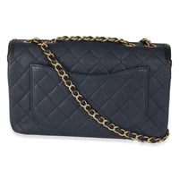 Navy Black Quilted Caviar Medium CC Filigree Flap Handbag