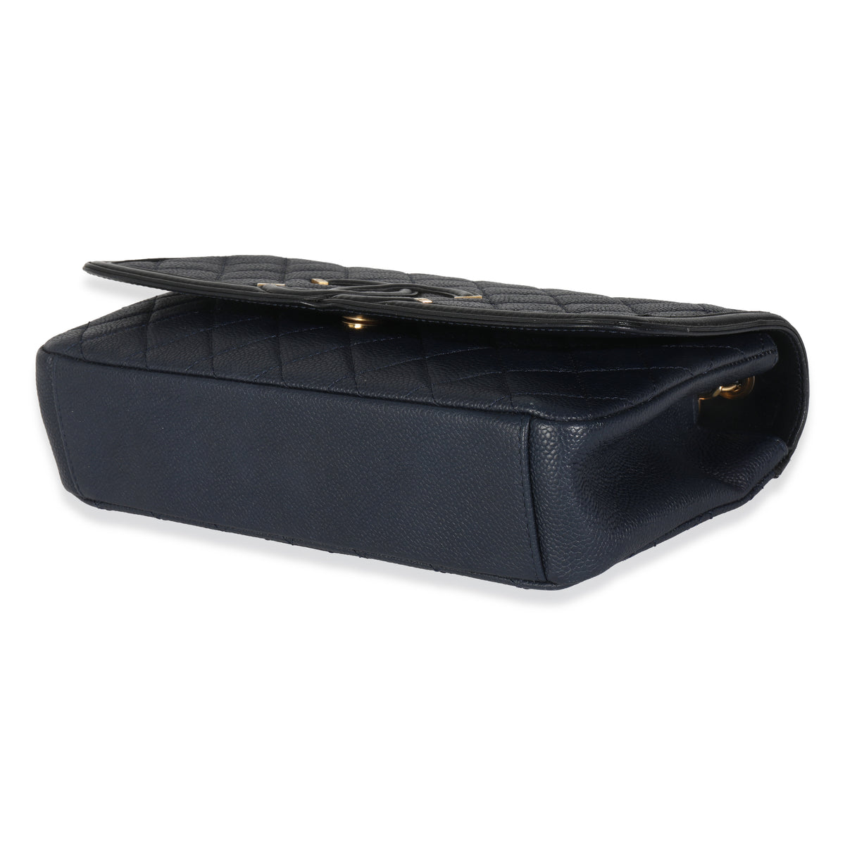 Navy Black Quilted Caviar Medium CC Filigree Flap Handbag