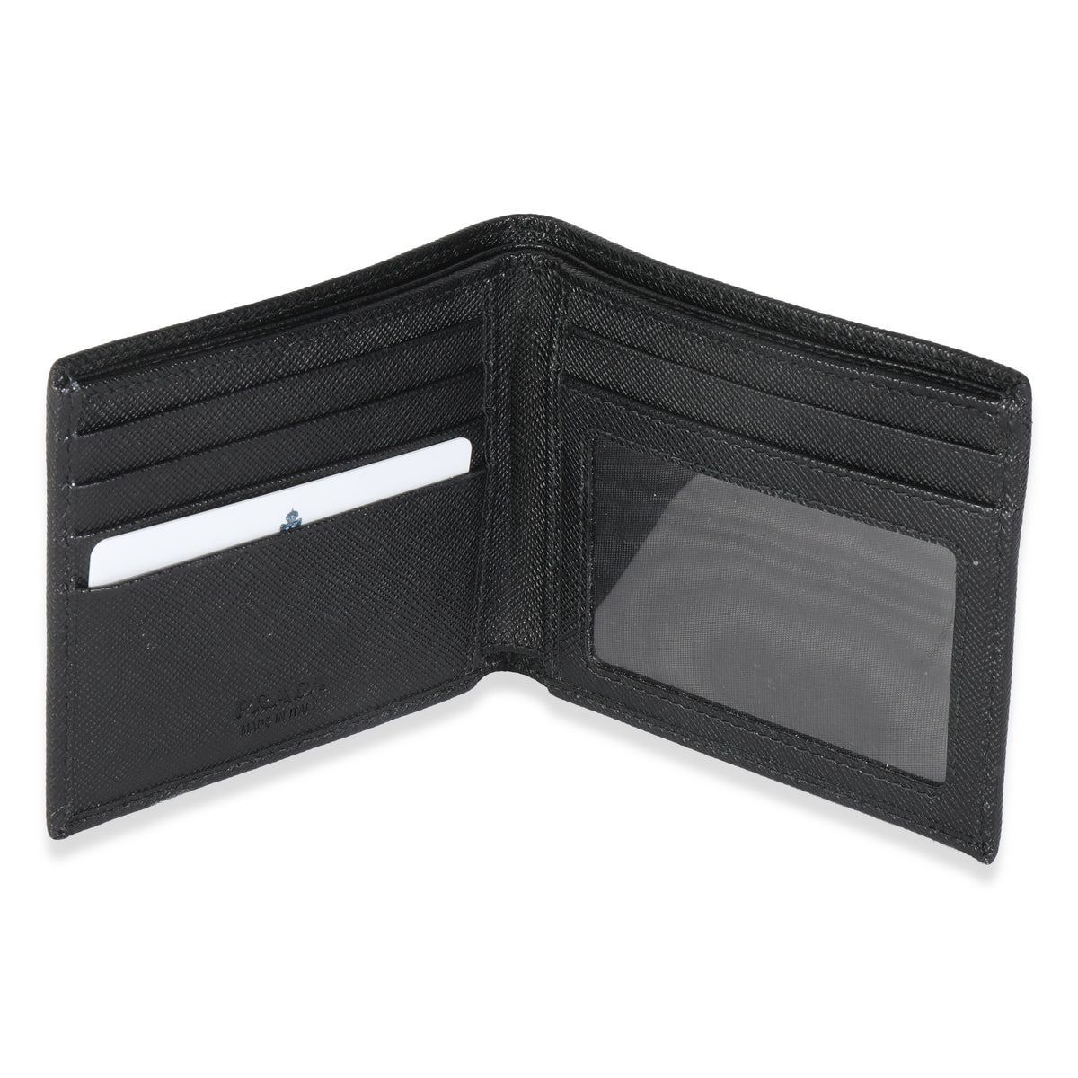Black Saffiano Logo Plate Bi-Fold Wallet