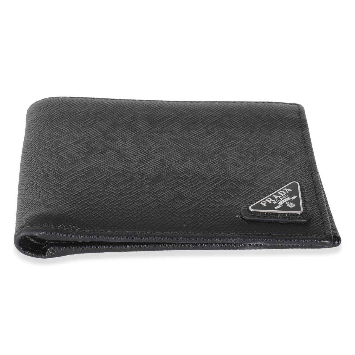 Black Saffiano Logo Plate Bi-Fold Wallet