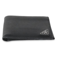 Black Saffiano Logo Plate Bi-Fold Wallet