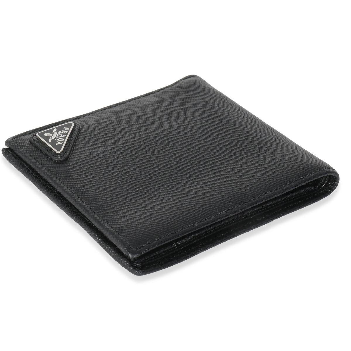 Black Saffiano Logo Plate Bi-Fold Wallet