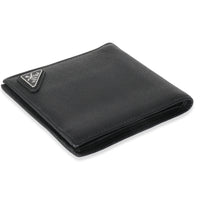 Black Saffiano Logo Plate Bi-Fold Wallet