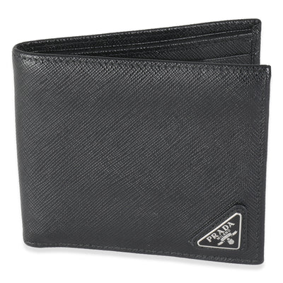 Black Saffiano Logo Plate Bi-Fold Wallet