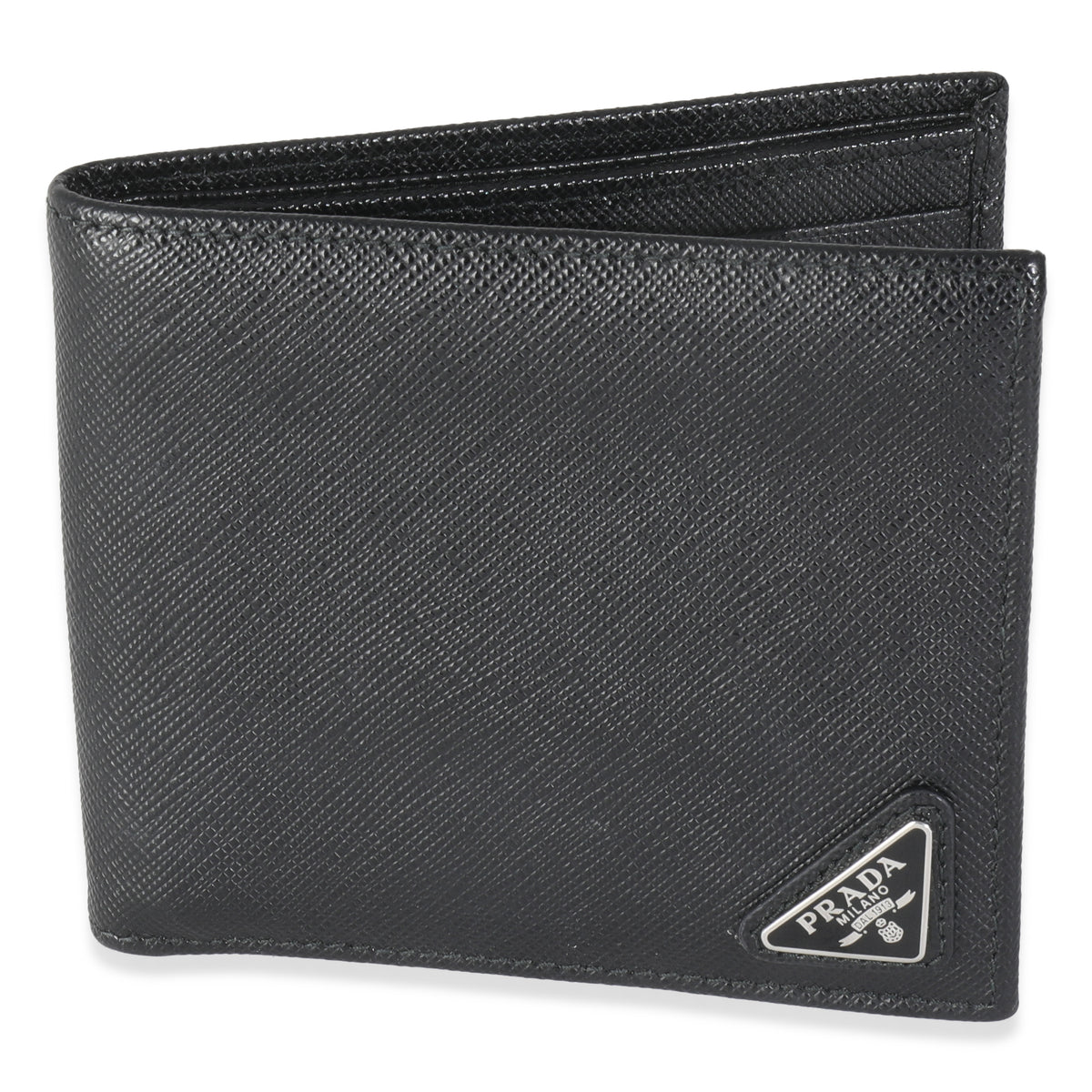 Black Saffiano Logo Plate Bi-Fold Wallet