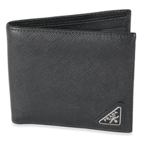 Black Saffiano Logo Plate Bi-Fold Wallet