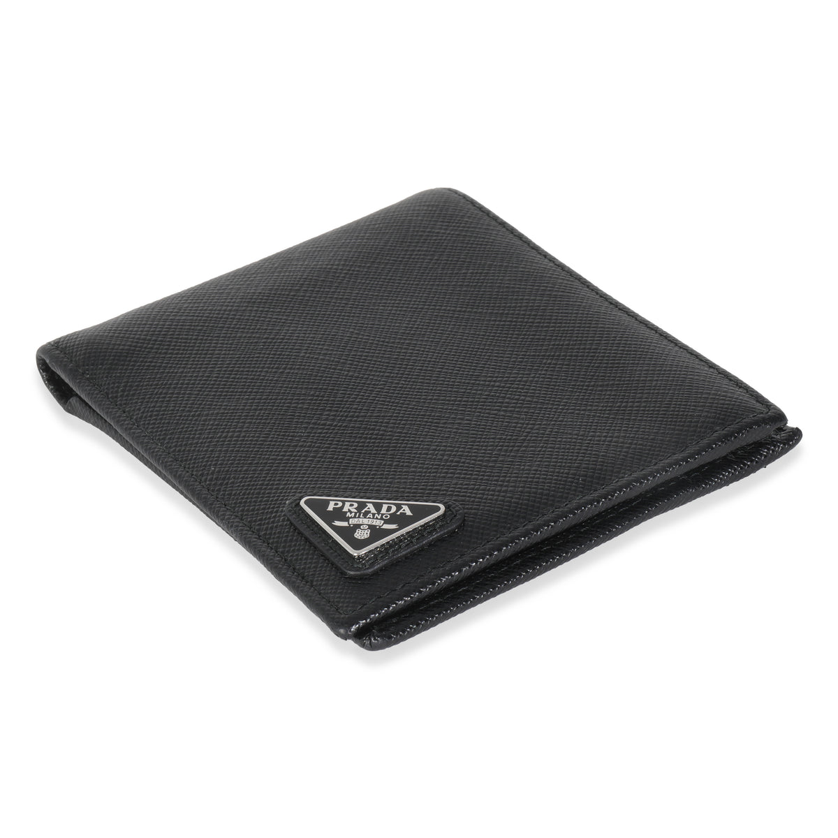 Black Saffiano Logo Plate Bi-Fold Wallet