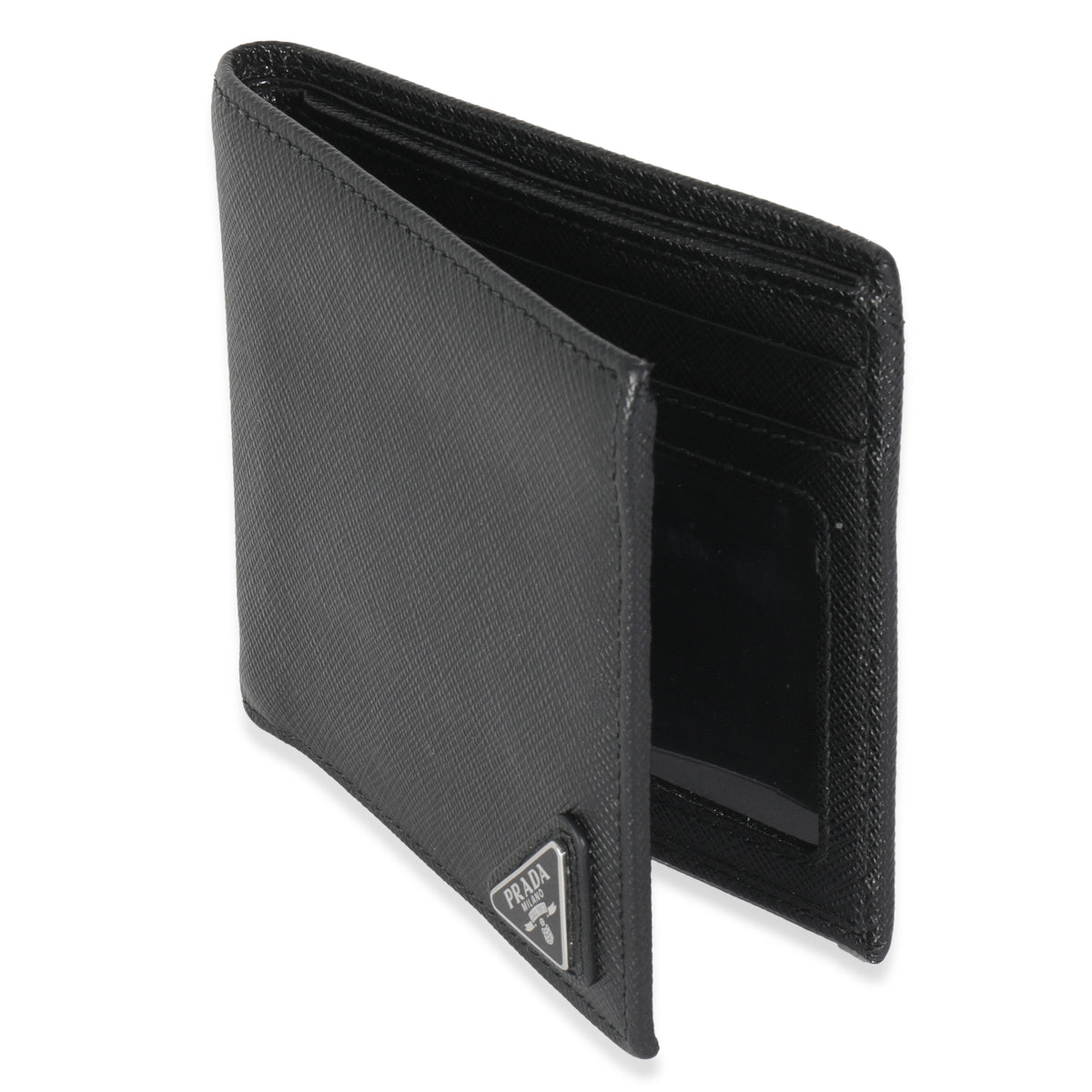 Black Saffiano Logo Plate Bi-Fold Wallet