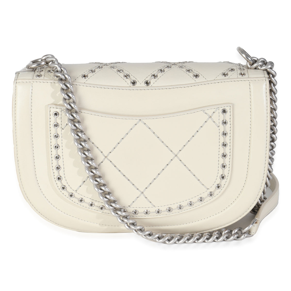 Chanel Ivory Calfskin Coco Eyelets Small Flap Bag Handbag bv