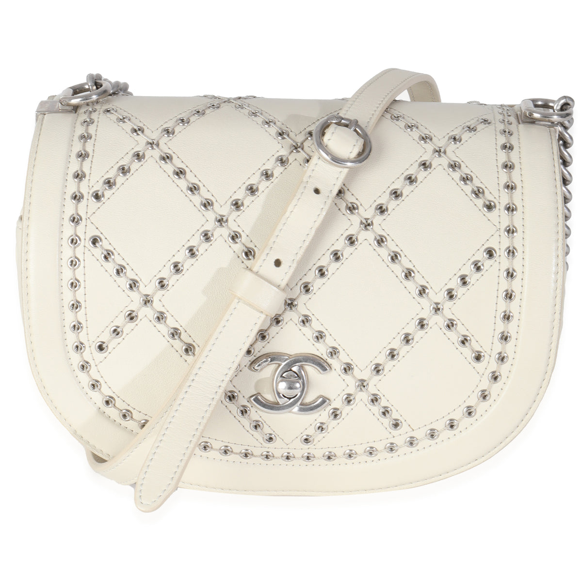 Chanel Ivory Calfskin Coco Eyelets Small Flap Bag Handbag fv