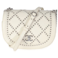 Chanel Ivory Calfskin Coco Eyelets Small Flap Bag Handbag fv