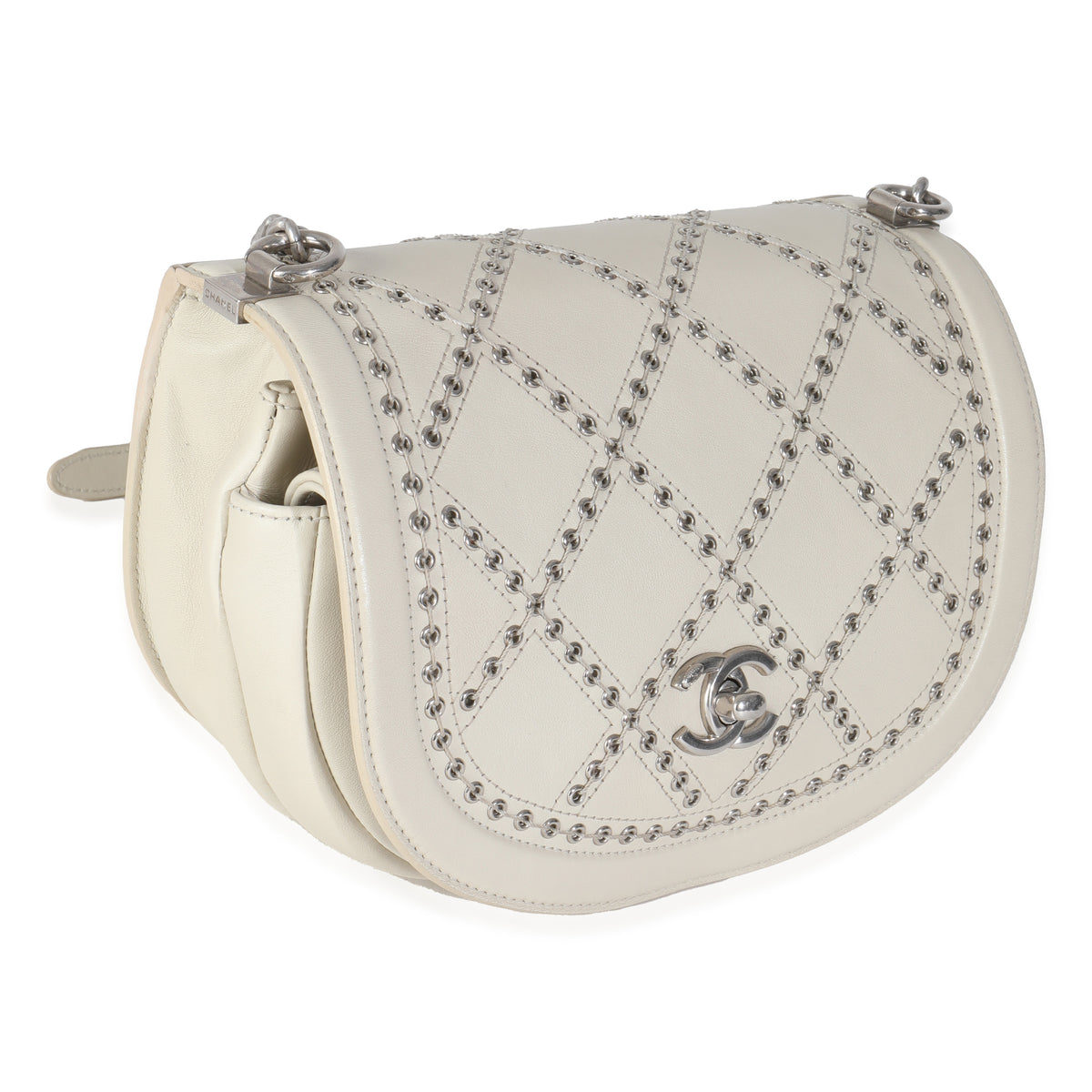 Chanel Ivory Calfskin Coco Eyelets Small Flap Bag Handbag pv