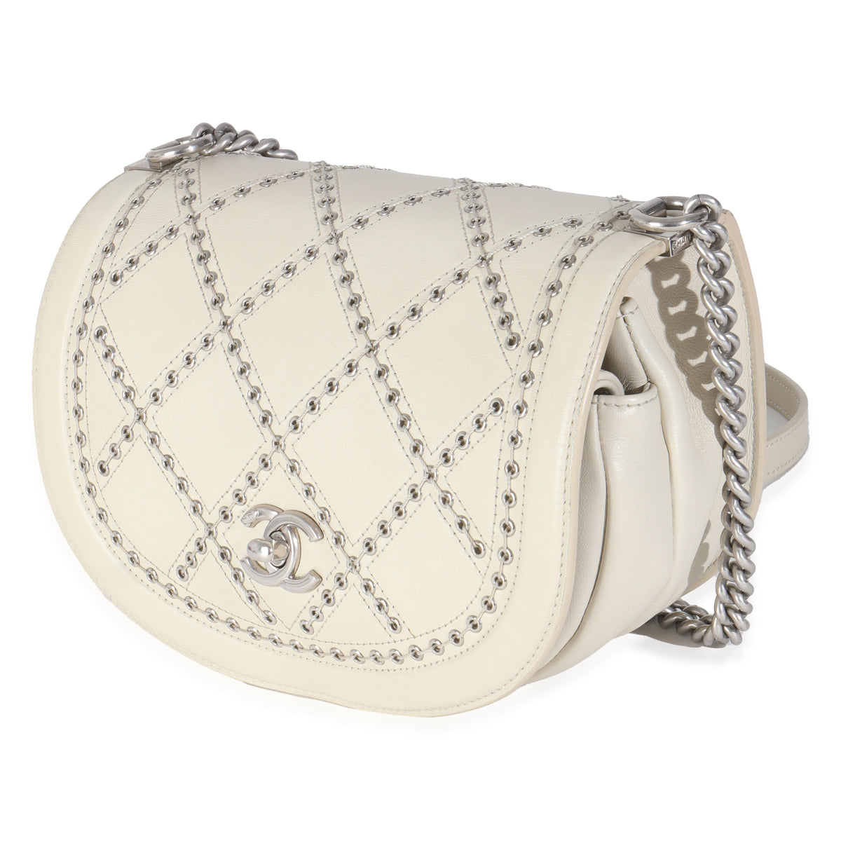 Chanel Ivory Calfskin Coco Eyelets Small Flap Bag Handbag sv