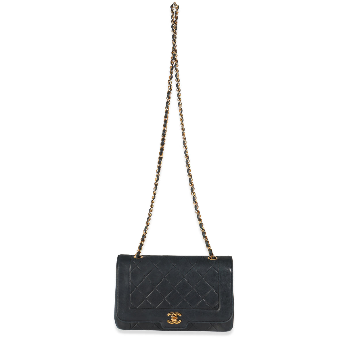 Chanel Vintage Black Quilted Lambskin Medium Diana Single Flap Bag Handbag av