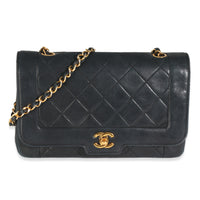 Chanel Vintage Black Quilted Lambskin Medium Diana Single Flap Bag Handbag fv