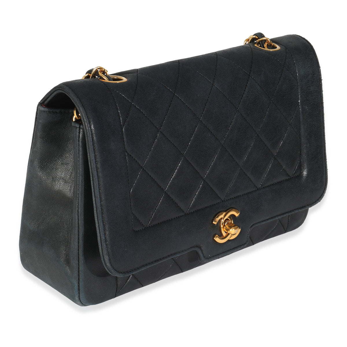 Chanel Vintage Black Quilted Lambskin Medium Diana Single Flap Bag Handbag pv
