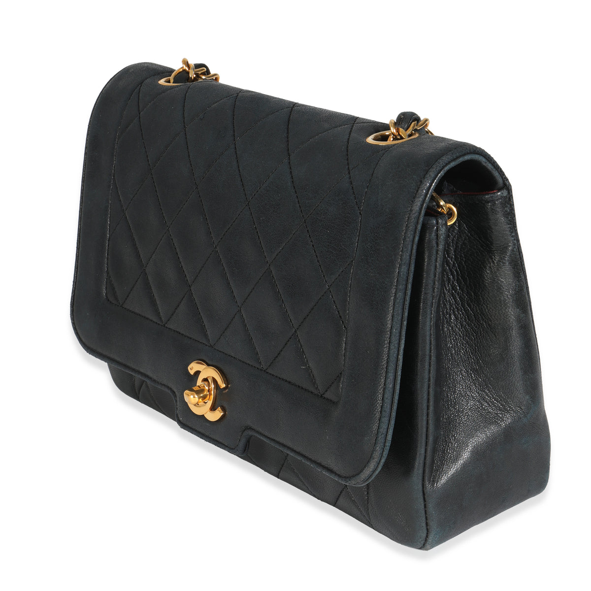 Chanel Vintage Black Quilted Lambskin Medium Diana Single Flap Bag Handbag sv