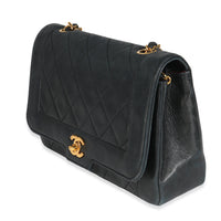Chanel Vintage Black Quilted Lambskin Medium Diana Single Flap Bag Handbag sv