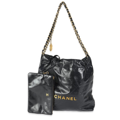 Black Shiny Quilted Calfskin Small Chanel 22