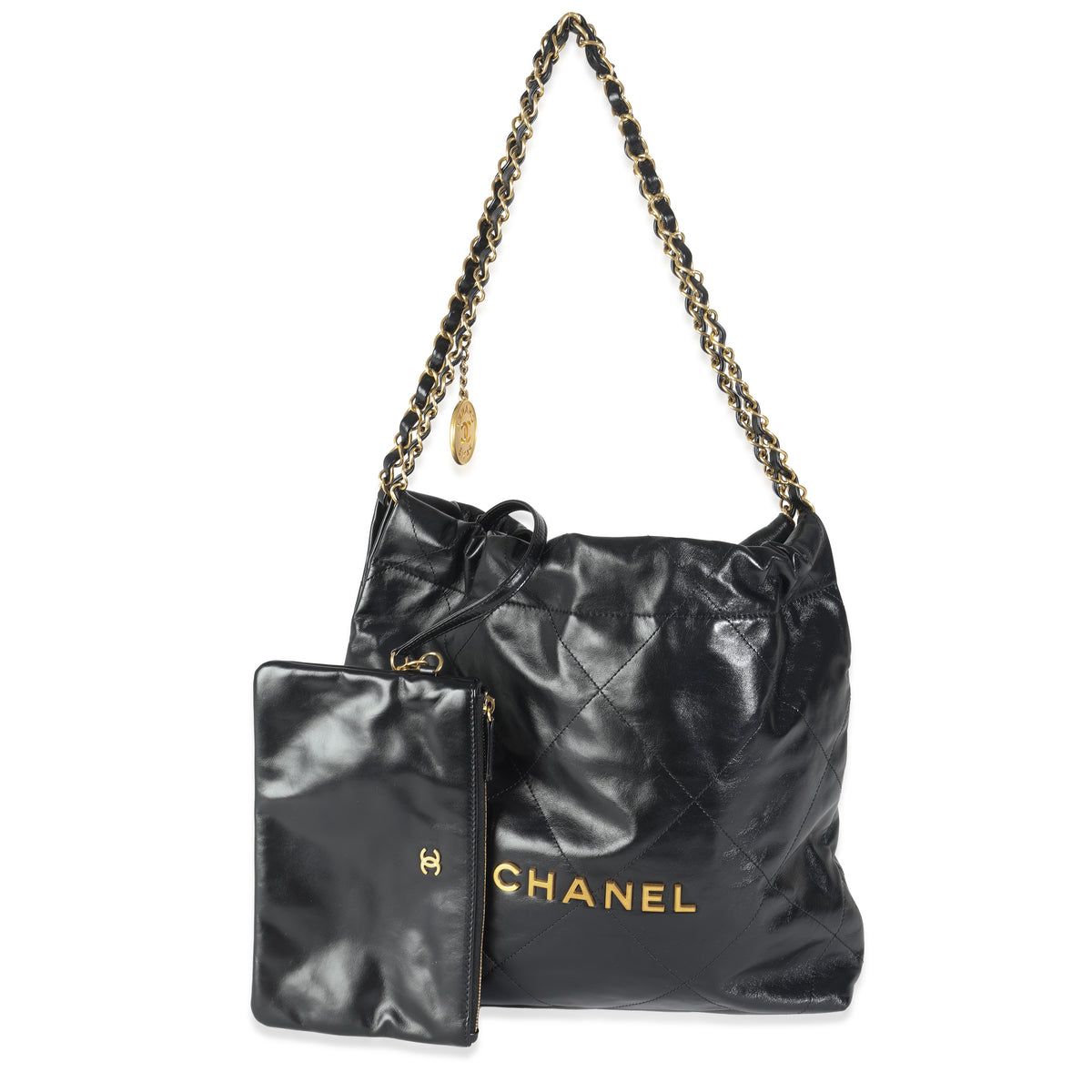 Black Shiny Quilted Calfskin Small Chanel 22