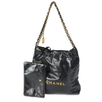 Black Shiny Quilted Calfskin Small Chanel 22