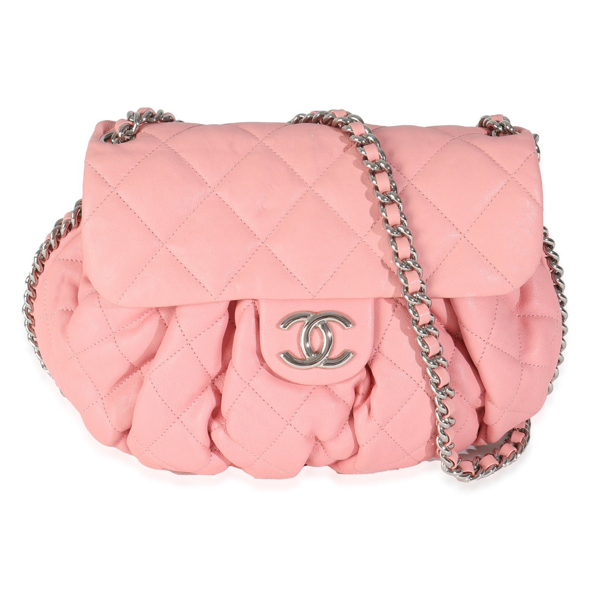 Pink Washed Quilted Lambskin Medium Chain Around Messenger