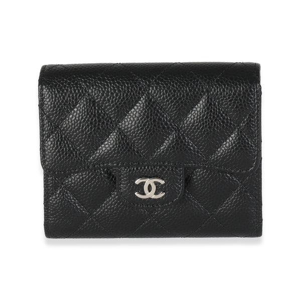 Black Quilted Caviar Classic Compact Wallet